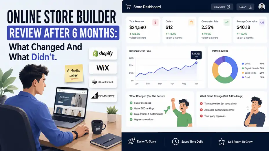 An informative illustration about Online Store Builder Review After 6 Months: What Changed And What Didn't