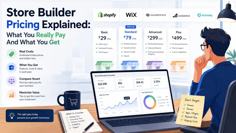 An informative illustration about Store Builder Pricing Explained: What You Really Pay And What You Get