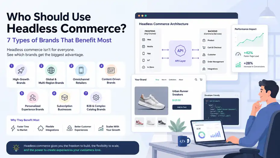 An informative illustration about Who Should Use Headless Commerce? 7 Types of Brands That Benefit Most