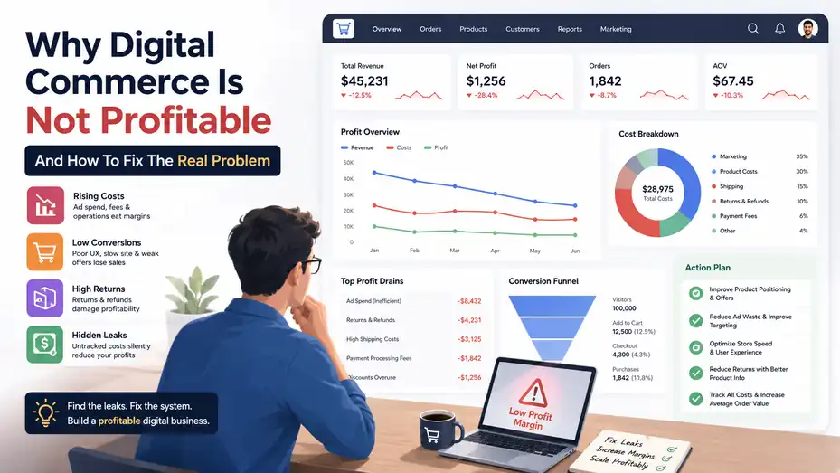 An informative illustration about Why Digital Commerce Is Not Profitable And How To Fix The Real Problem
