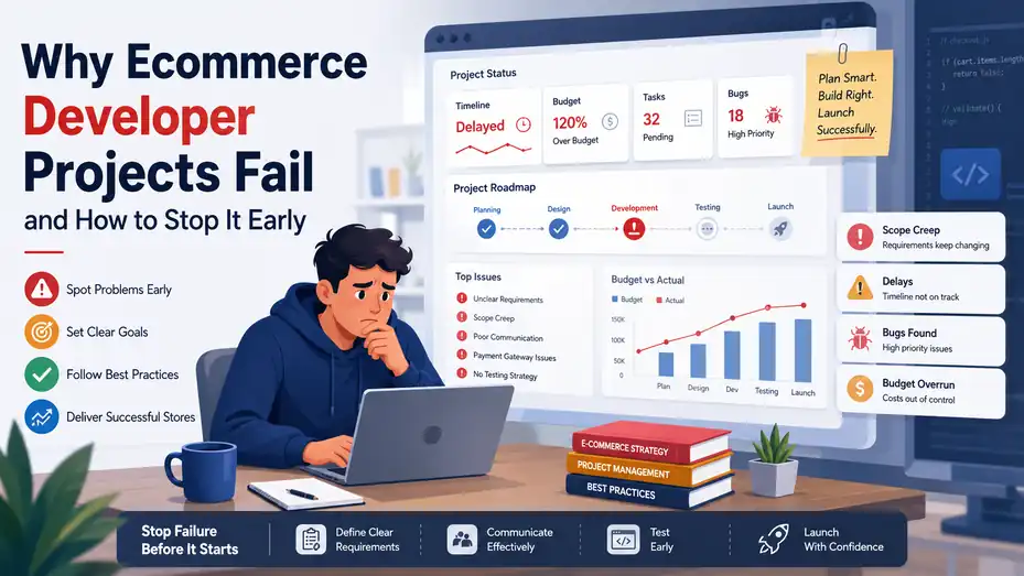 An informative illustration about Why Ecommerce Developer Projects Fail and How to Stop It Early