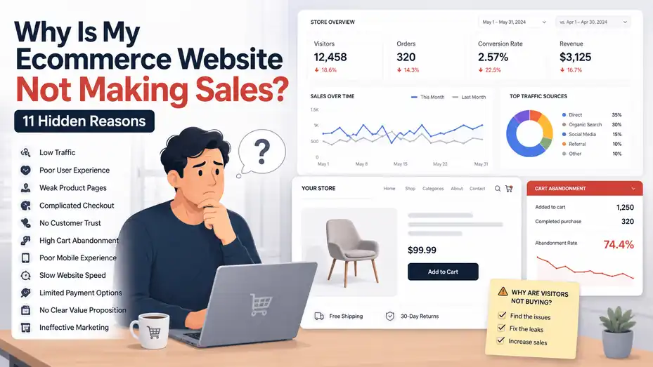 An informative illustration about Why Is My Ecommerce Website Not Making Sales? 11 Hidden Reasons
