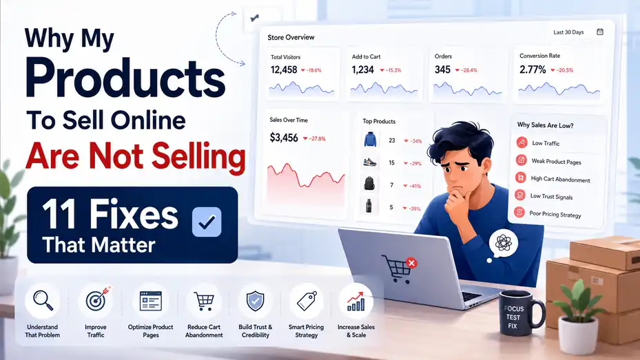 An informative illustration about Why My Products To Sell Online Are Not Selling: 11 Fixes That Matter