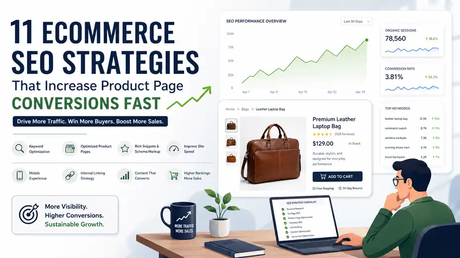 An informative illustration about 11 Ecommerce SEO Strategies That Increase Product Page Conversions Fast