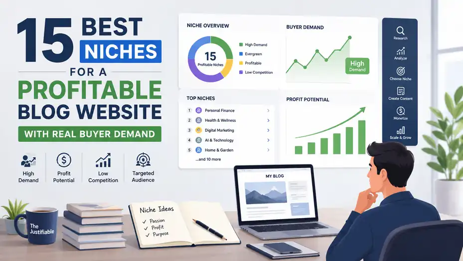An informative illustration about 15 Best Niches for a Profitable Blog Website With Real Buyer Demand