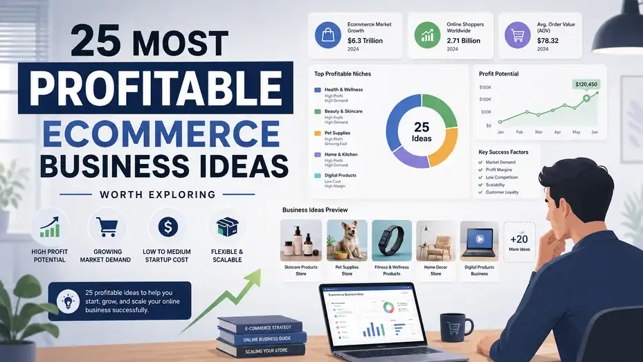 An informative illustration about 25 Most Profitable Ecommerce Business Ideas Worth Exploring