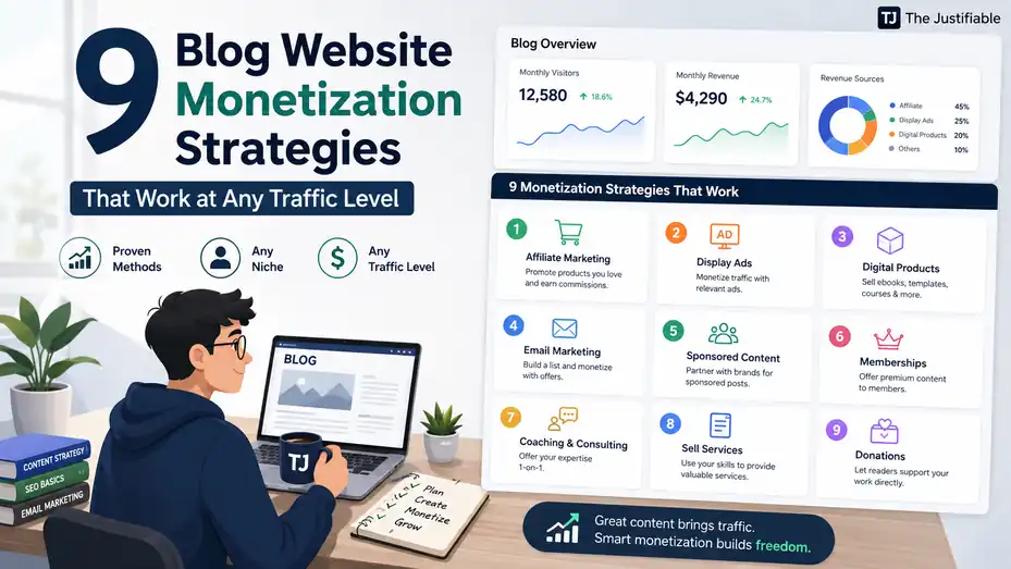 An informative illustration about 9 Blog Website Monetization Strategies That Work at Any Traffic Level
