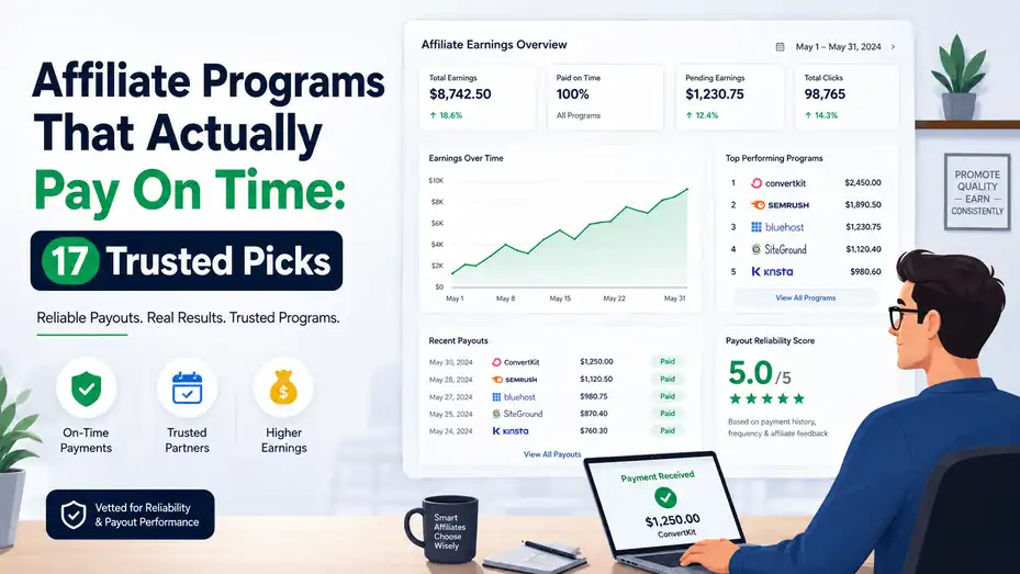 An informative illustration about Affiliate Programs That Actually Pay On Time: 17 Trusted Picks