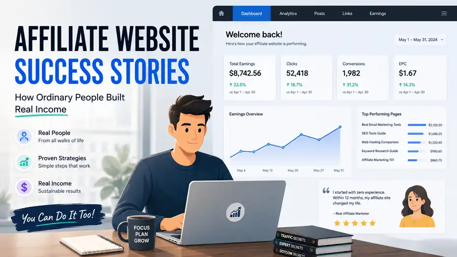 An informative illustration about Affiliate Website Success Stories: How Ordinary People Built Real Income
