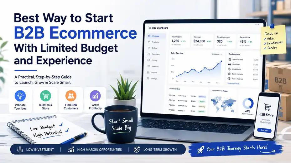 An informative illustration about Best Way to Start B2B Ecommerce With Limited Budget and Experience