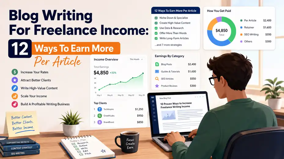 An informative illustration about Blog Writing For Freelance Income: 12 Ways To Earn More Per Article