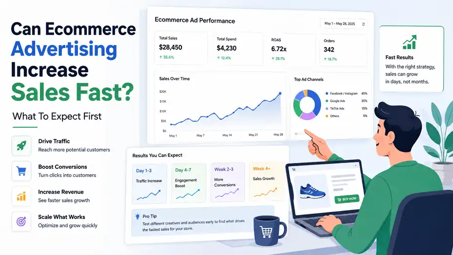 An informative illustration about Can Ecommerce Advertising Increase Sales Fast? What To Expect First