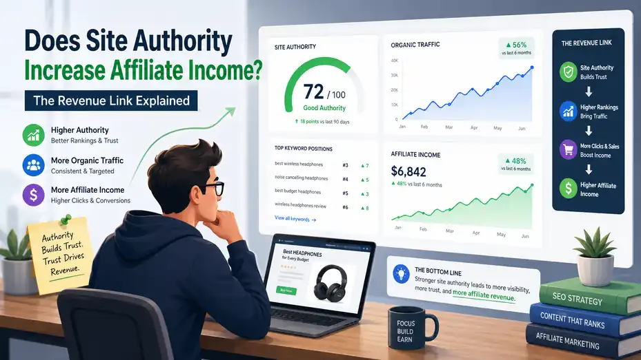 An informative illustration about Does Site Authority Increase Affiliate Income? The Revenue Link Explained