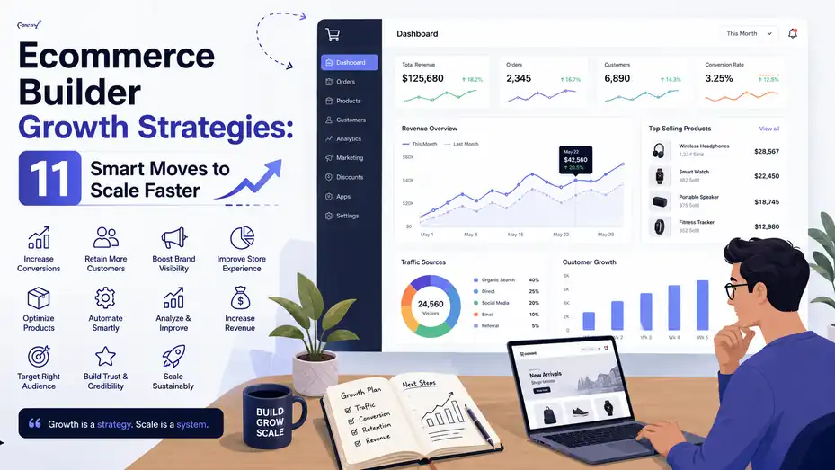 An informative illustration about Ecommerce Builder Growth Strategies: 11 Smart Moves to Scale Faster