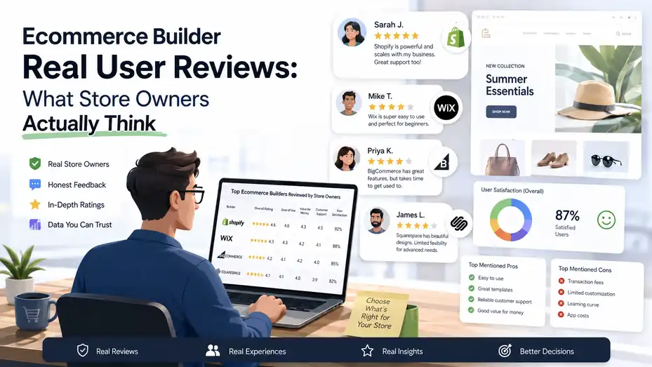 An informative illustration about Ecommerce Builder Real User Reviews: What Store Owners Actually Think