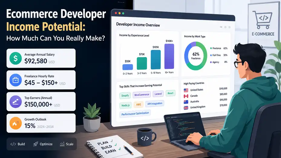 An informative illustration about Ecommerce Developer Income Potential: How Much Can You Really Make?