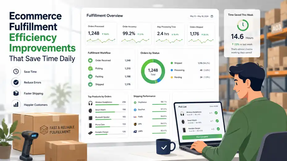 An informative illustration about Ecommerce Fulfillment Efficiency Improvements That Save Time Daily