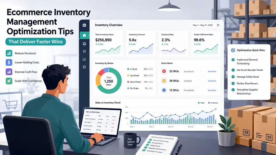 An informative illustration about Ecommerce Inventory Management Optimization Tips That Deliver Faster Wins