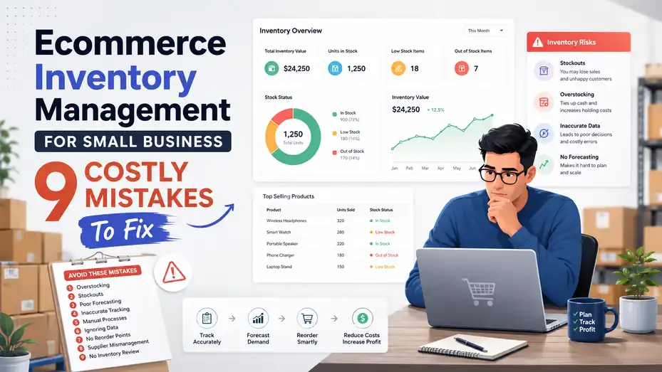 An informative illustration about Ecommerce Inventory Management for Small Business: 9 Costly Mistakes to Fix