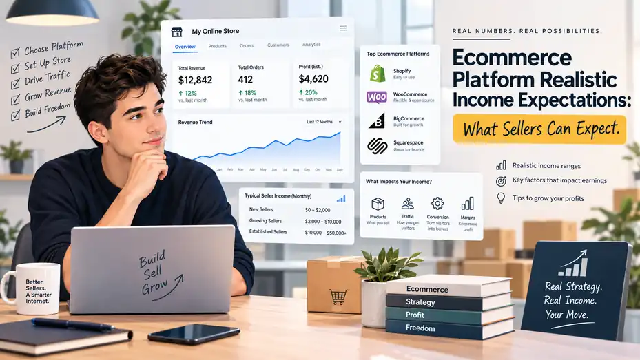 An informative illustration about Ecommerce Platform Realistic Income Expectations: What Sellers Can Expect