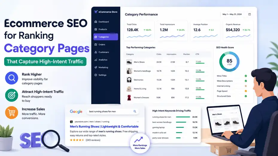 An informative illustration about Ecommerce SEO for Ranking Category Pages That Capture High-Intent Traffic