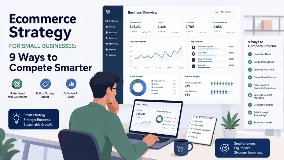 An informative illustration about Ecommerce Strategy For Small Businesses: 9 Ways To Compete Smarter