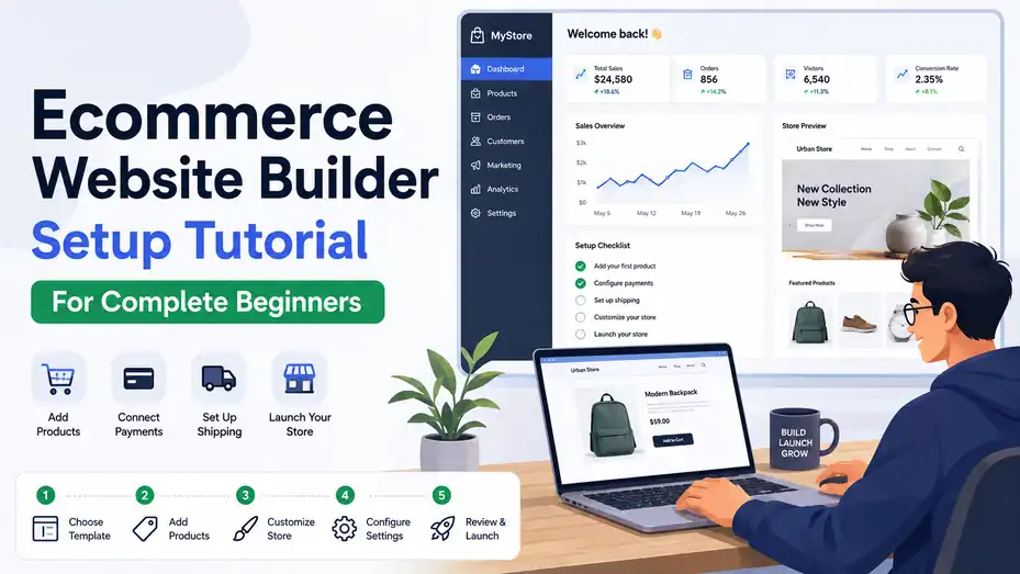 An informative illustration about Ecommerce Website Builder Setup Tutorial for Complete Beginners