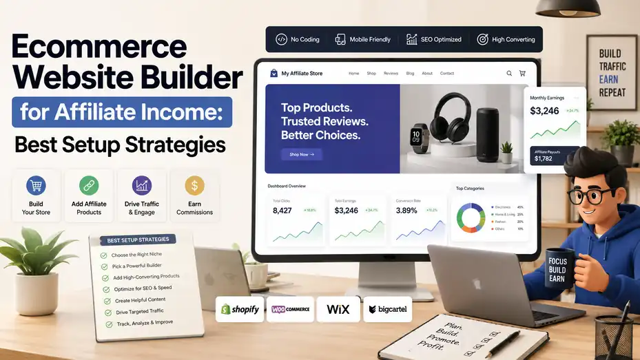 An informative illustration about Ecommerce Website Builder for Affiliate Income: Best Setup Strategies