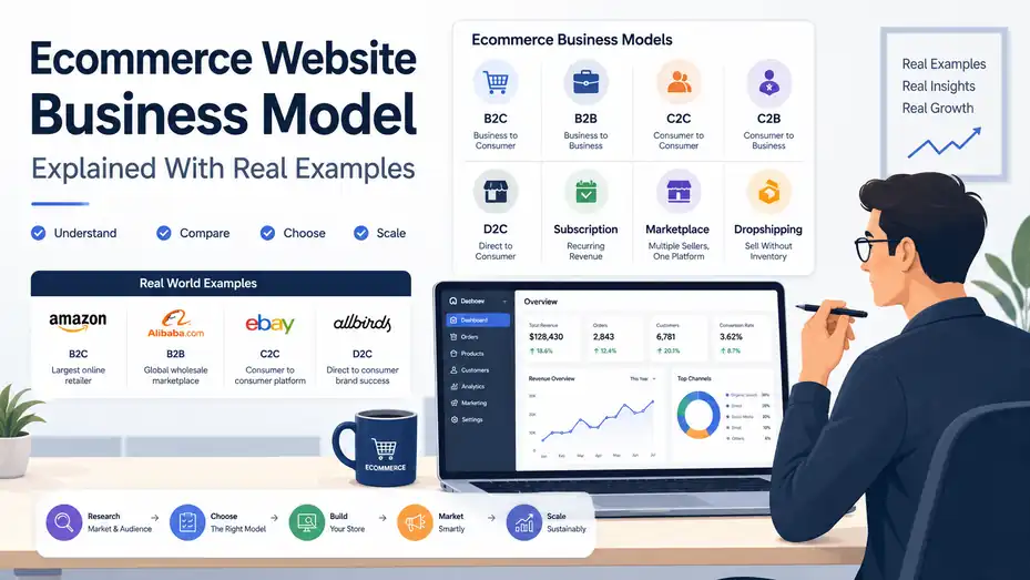 An informative illustration about Ecommerce Website Business Model Explained With Real Examples