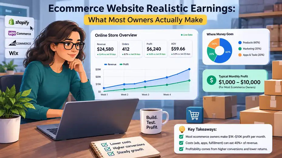 An informative illustration about Ecommerce Website Realistic Earnings: What Most Owners Actually Make