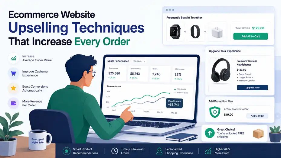 An informative illustration about Ecommerce Website Upselling Techniques That Increase Every Order