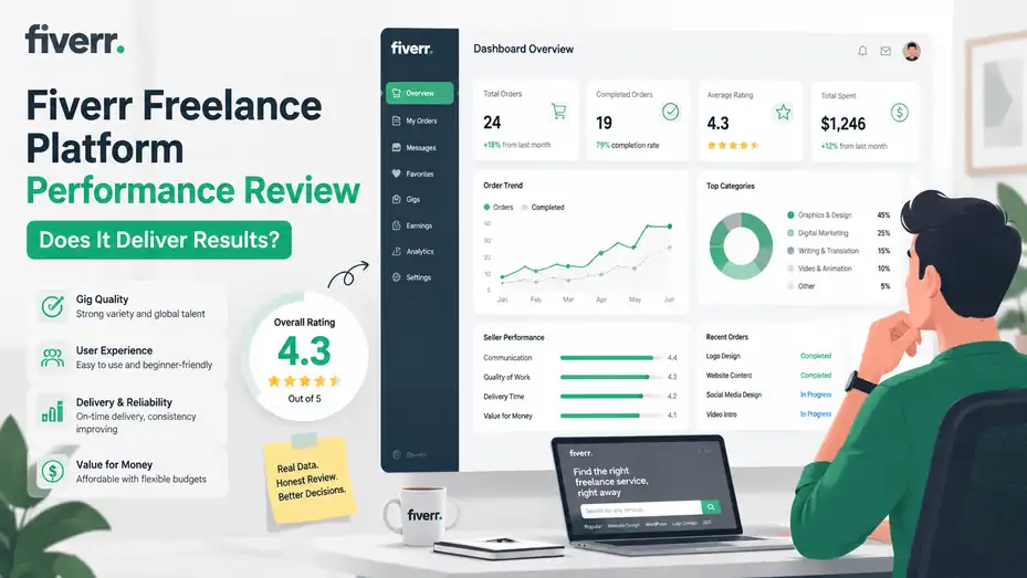 An informative illustration about Fiverr Freelance Platform Performance Review: Does It Deliver Results?