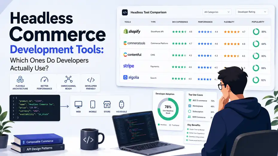 An informative illustration about Headless Commerce Development Tools: Which Ones Do Developers Actually Use?