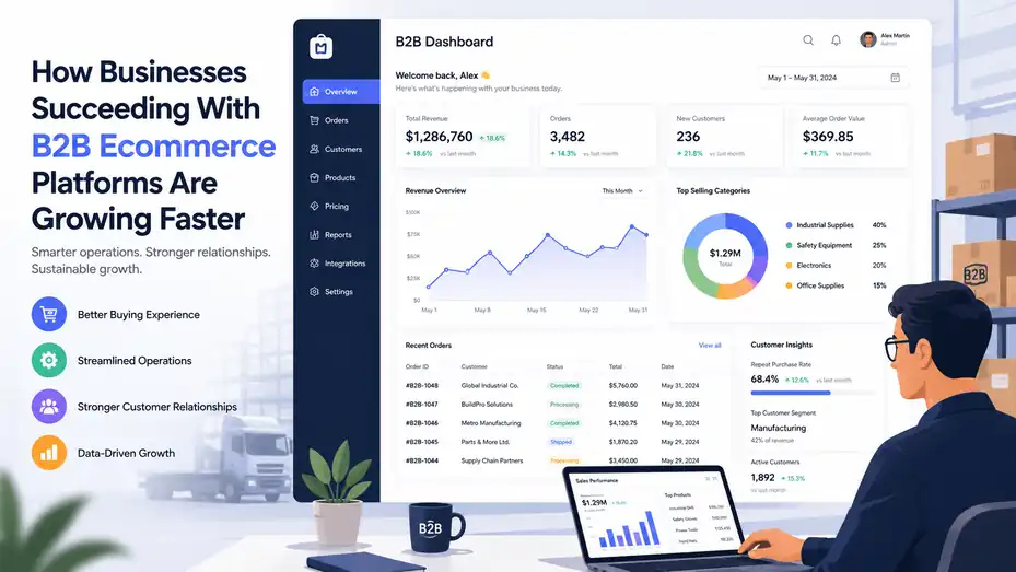 An informative illustration about How Businesses Succeeding With B2B Ecommerce Platforms Are Growing Faster