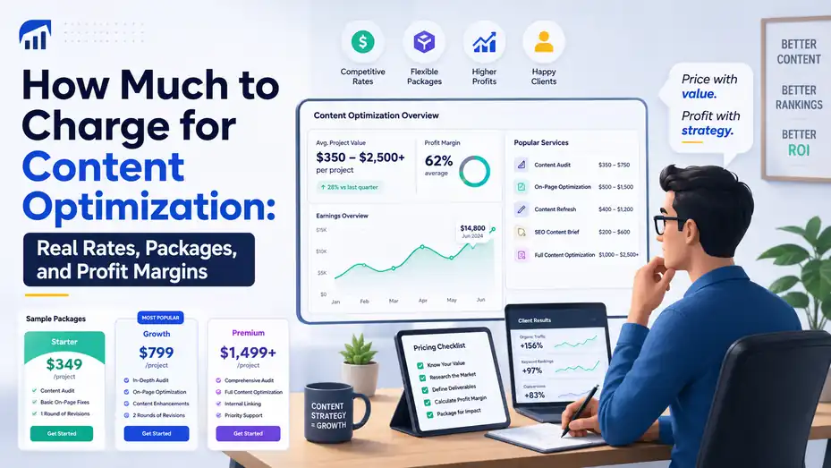 An informative illustration about How Much to Charge for Content Optimization: Real Rates, Packages, and Profit Margins