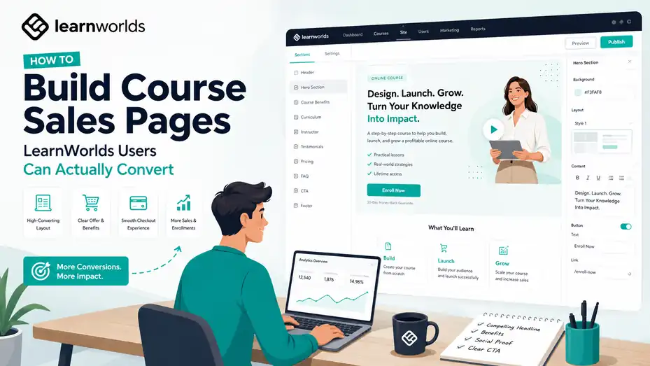 An informative illustration about How To Build Course Sales Pages LearnWorlds Users Can Actually Convert