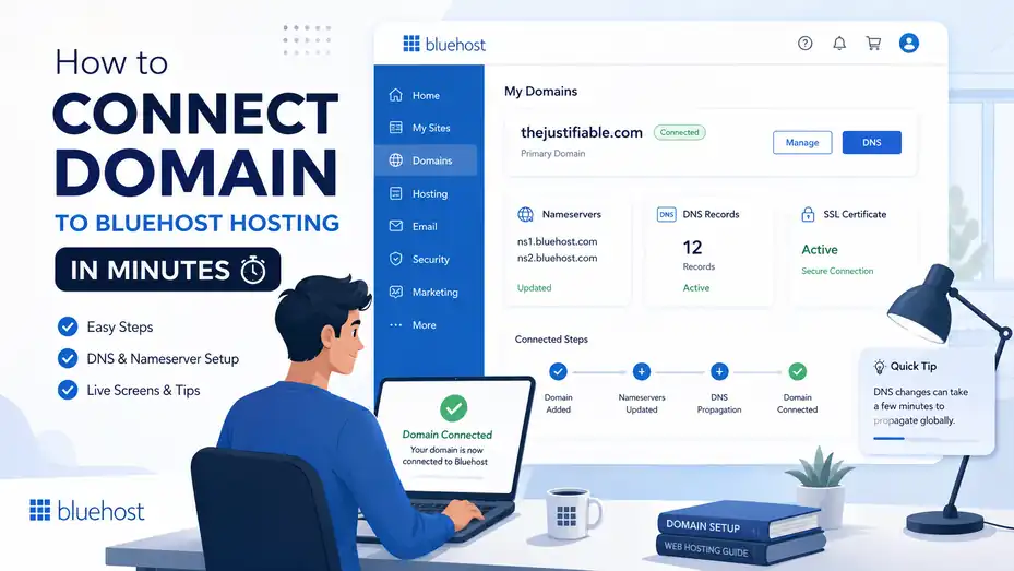 An informative illustration about How To Connect Domain To Bluehost Hosting In Minutes