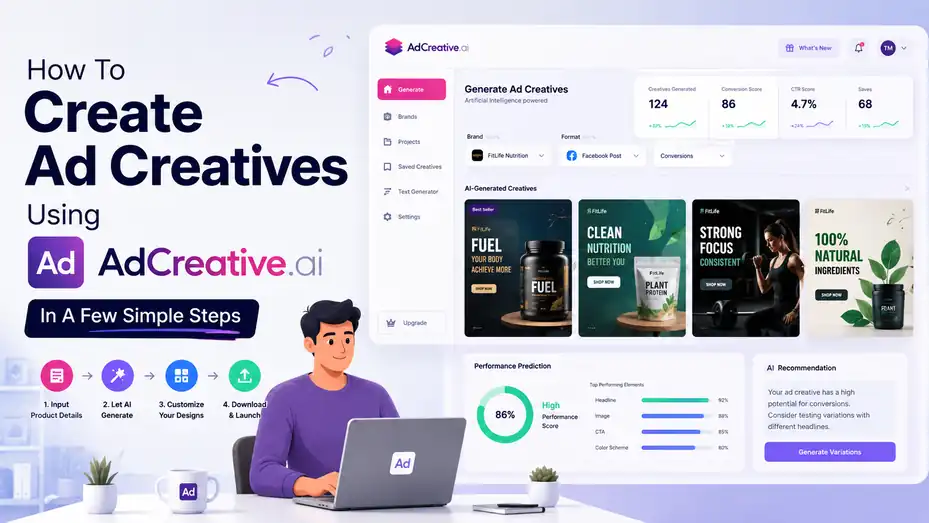An informative illustration about How To Create Ad Creatives Using AdCreative AI In A Few Simple Steps