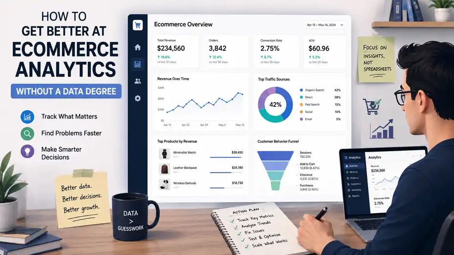 An informative illustration about How To Get Better At Ecommerce Analytics Without A Data Degree