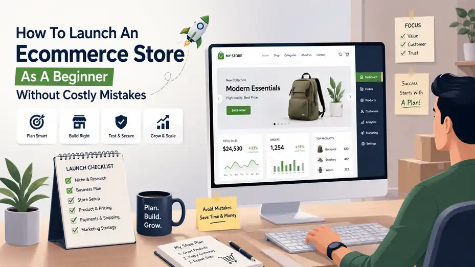 An informative illustration about How To Launch An Ecommerce Store As A Beginner Without Costly Mistakes