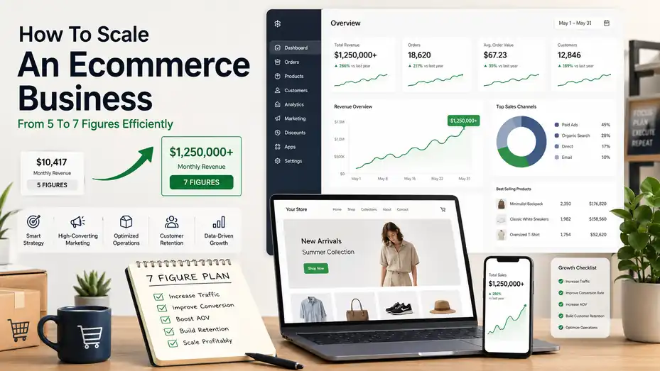 An informative illustration about How To Scale An Ecommerce Business From 5 to 7 Figures Efficiently