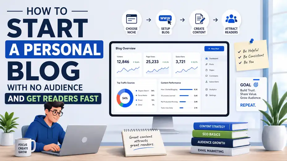 An informative illustration about How To Start A Personal Blog With No Audience And Get Readers Fast