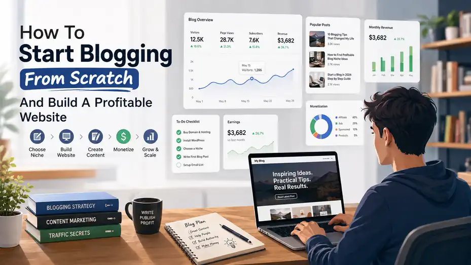 An informative illustration about How To Start Blogging From Scratch And Build A Profitable Website