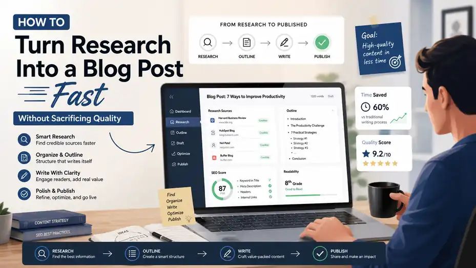 An informative illustration about How To Turn Research Into A Blog Post Fast Without Sacrificing Quality