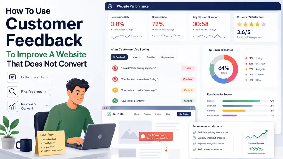 An informative illustration about How To Use Customer Feedback To Improve A Website That Does Not Convert