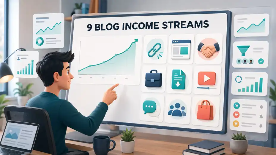 An informative illustration about How to Make Money With a Blog Website: 9 Proven Income Streams