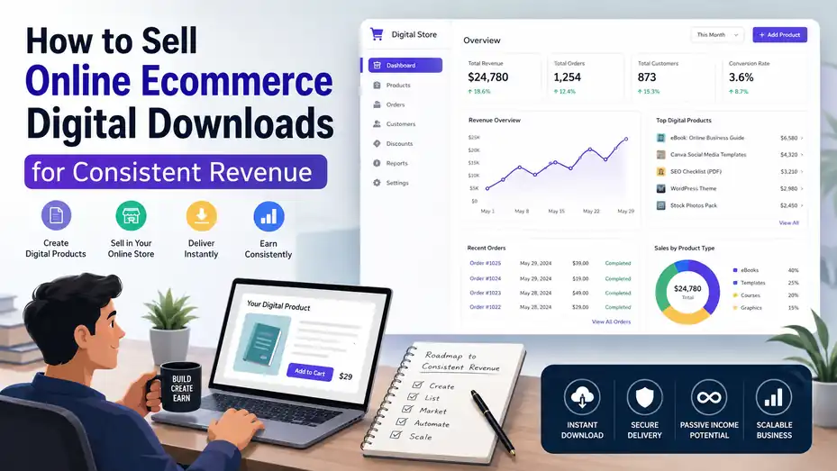 An informative illustration about How to Sell Online Ecommerce Digital Downloads for Consistent Revenue