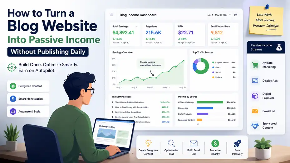 An informative illustration about How to Turn a Blog Website Into Passive Income Without Publishing Daily