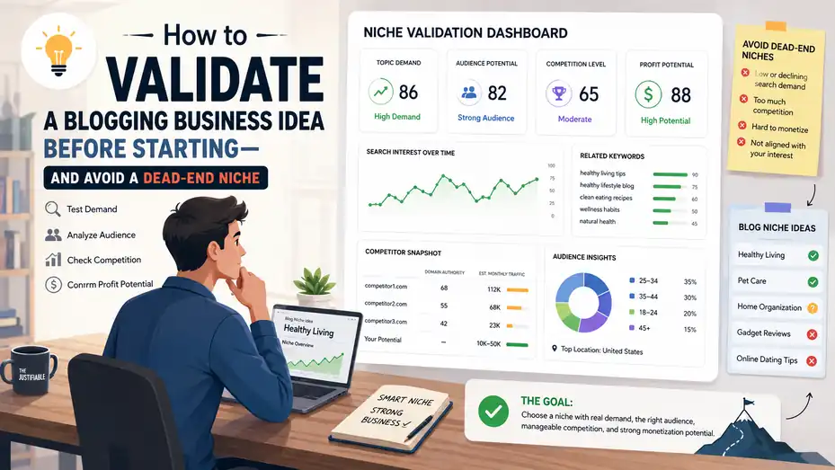 An informative illustration about How to Validate a Blogging Business Idea Before Starting—and Avoid a Dead-End Niche