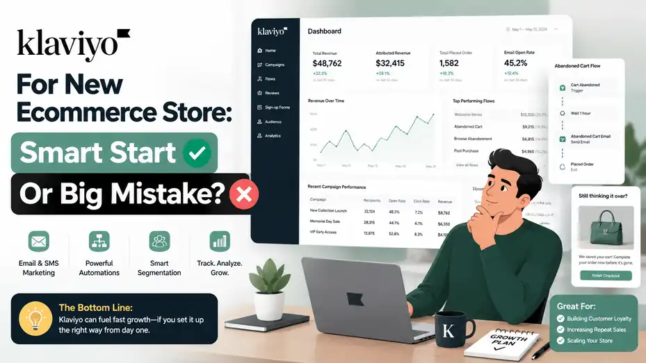 An informative illustration about Klaviyo For New Ecommerce Store: Smart Start Or Big Mistake?